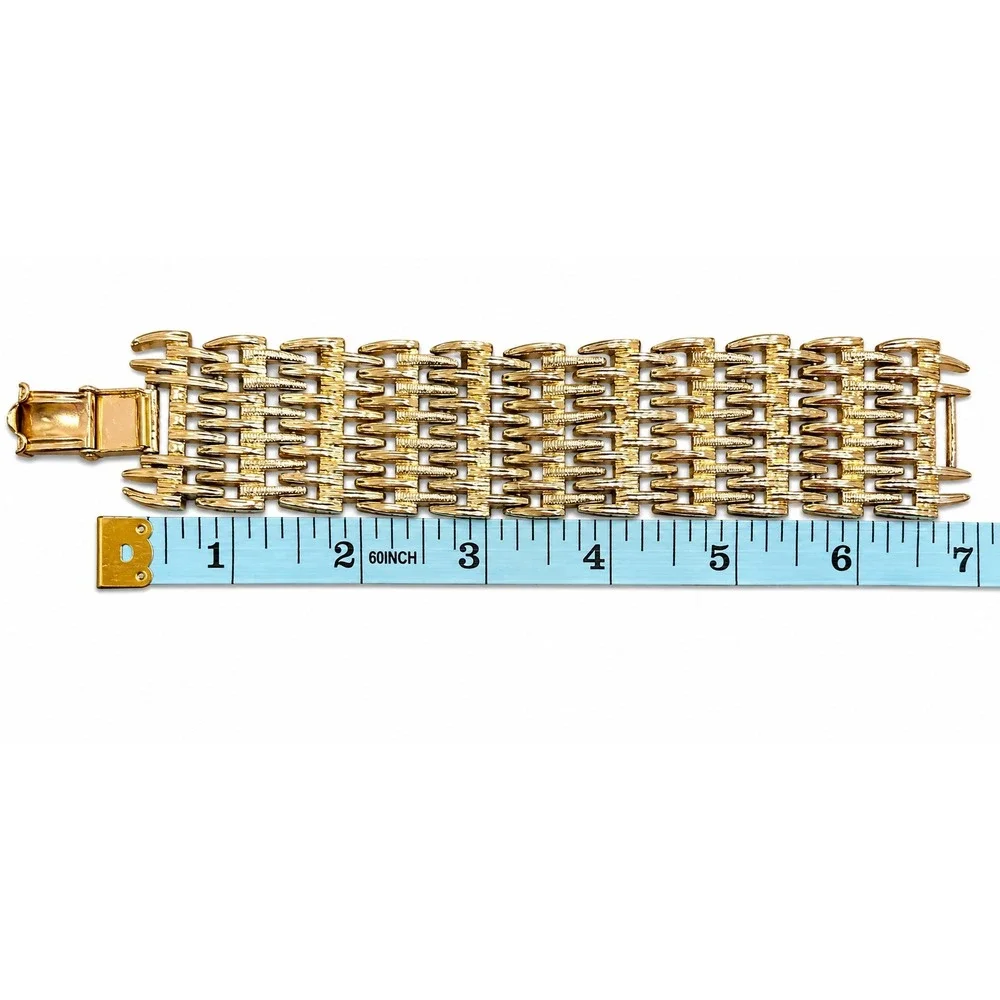 Vintage Coro Wide Gold Tone Woven Link Bracelet Chunky Statement Runway Jewelry